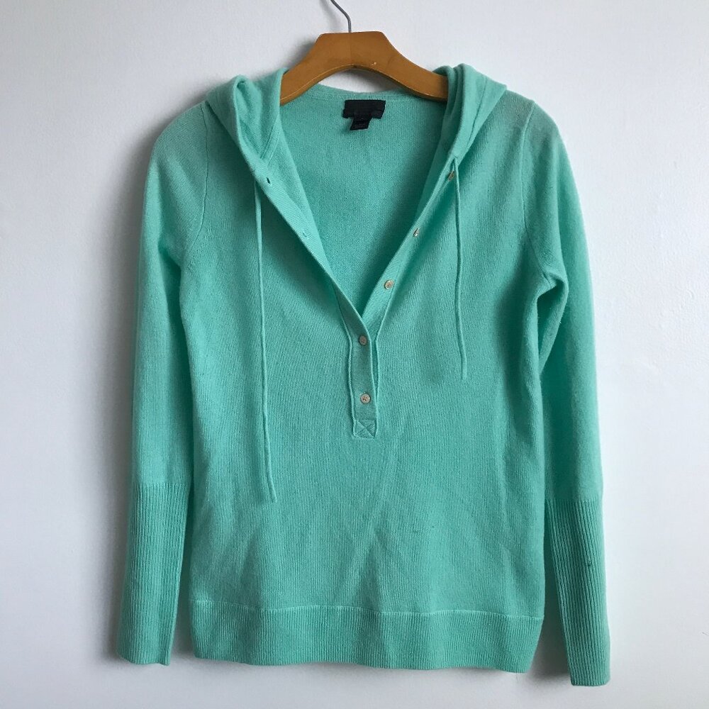 J CREW 100% CASHMERE HOODED SWEATER LONG SLEEVE POPOVER WOMENS S